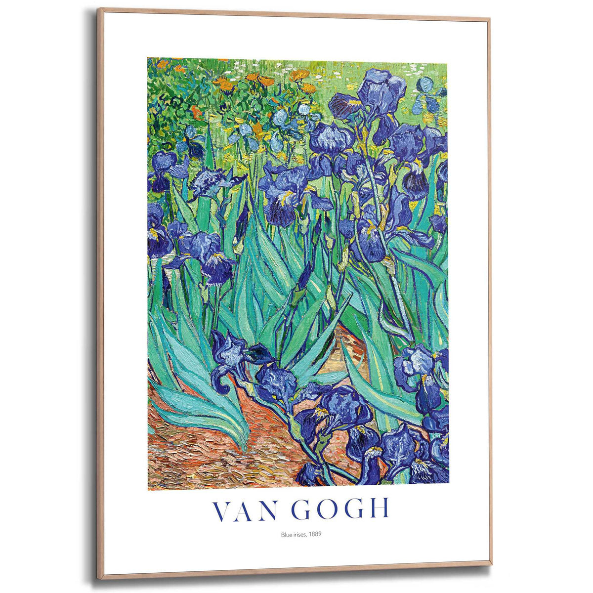 Framed in Wood Van Gogh - Blue Irises 70x50