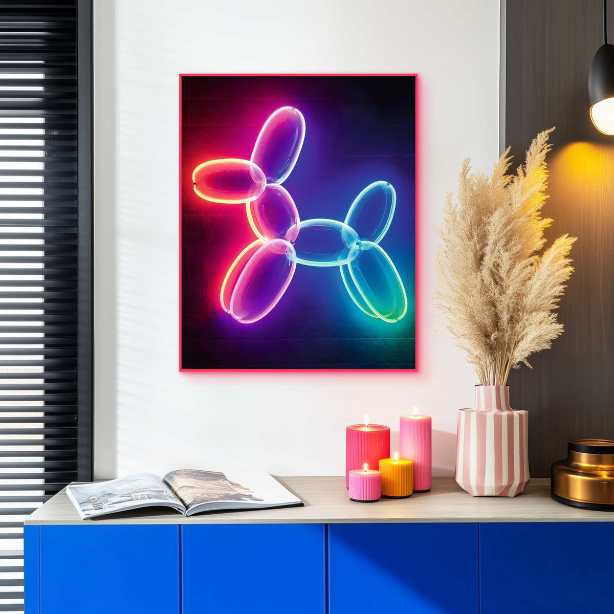 Framed Poster Neon Dog 50x40