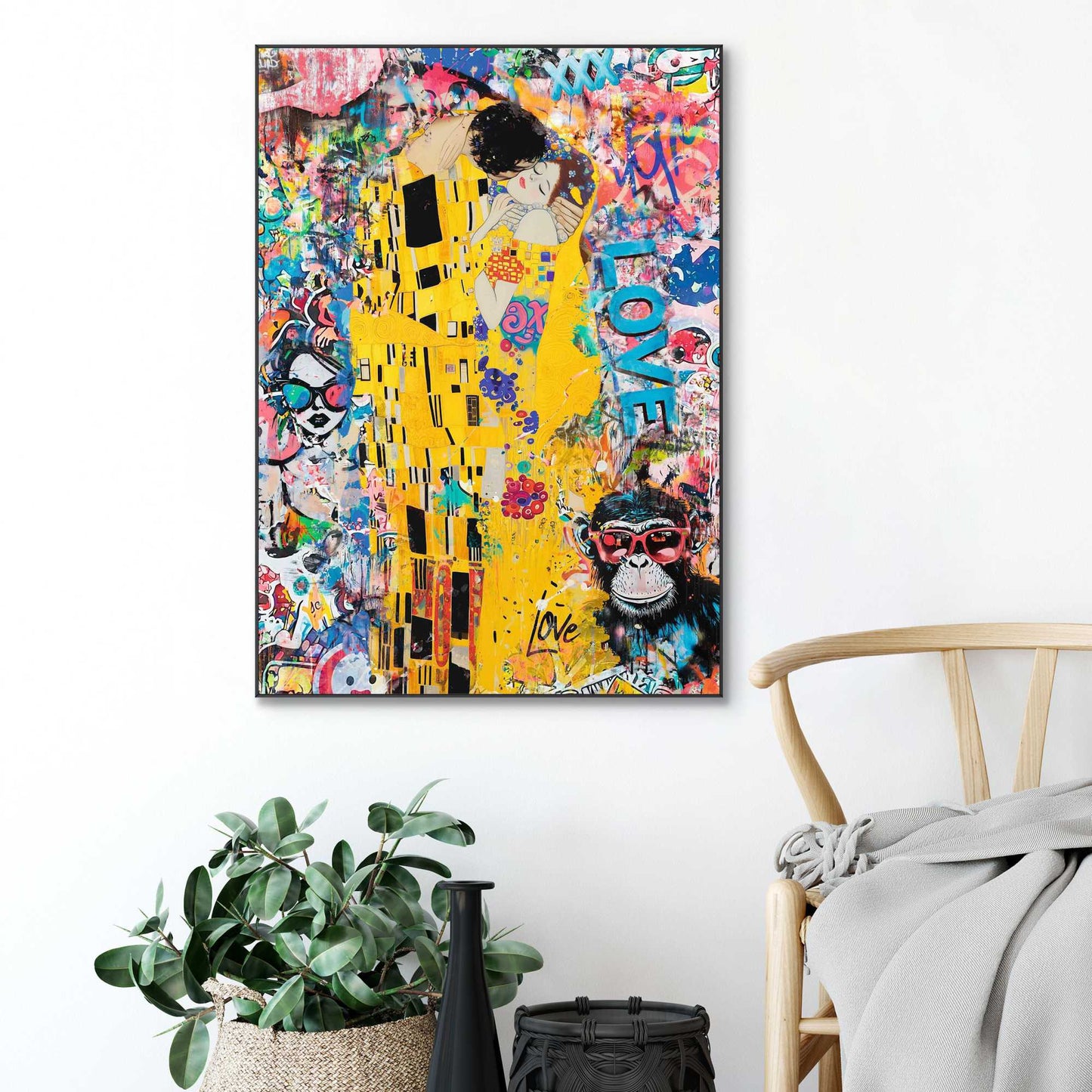 Framed Poster Graffiti Kiss 70x50