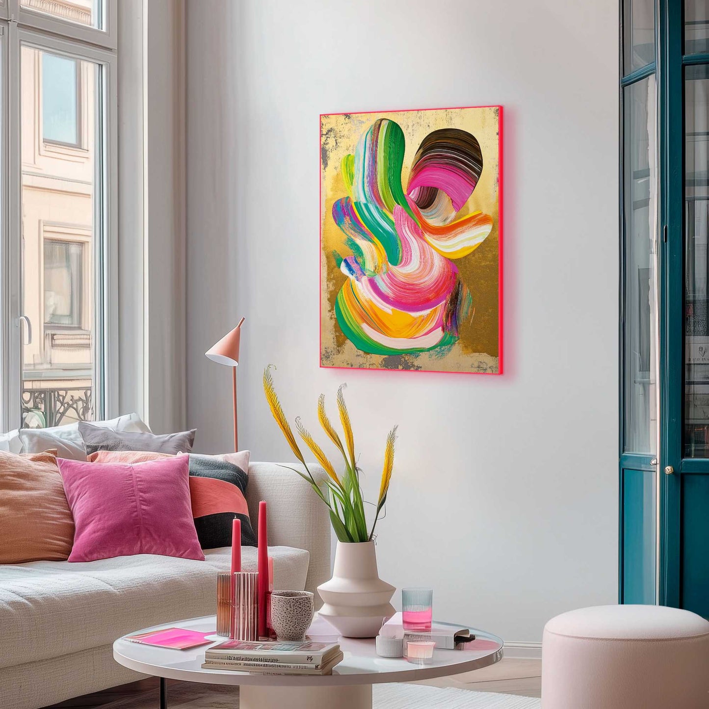 Framed Poster Fluo Abstract Gold II 70x50