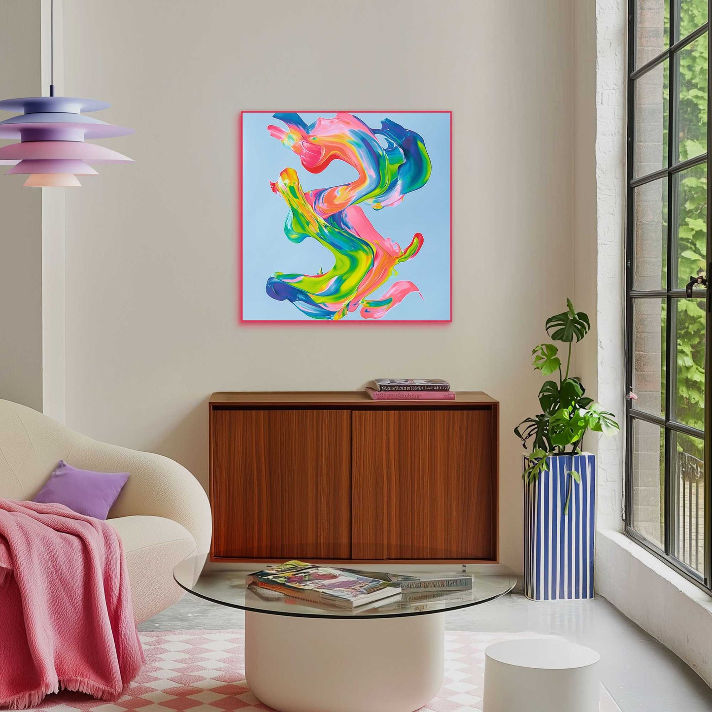 Framed Poster Fluo Abstract - blue 60x60