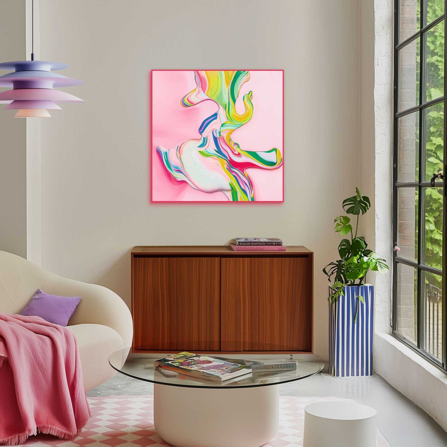 Framed Poster Fluo Abstract - pink I 60x60