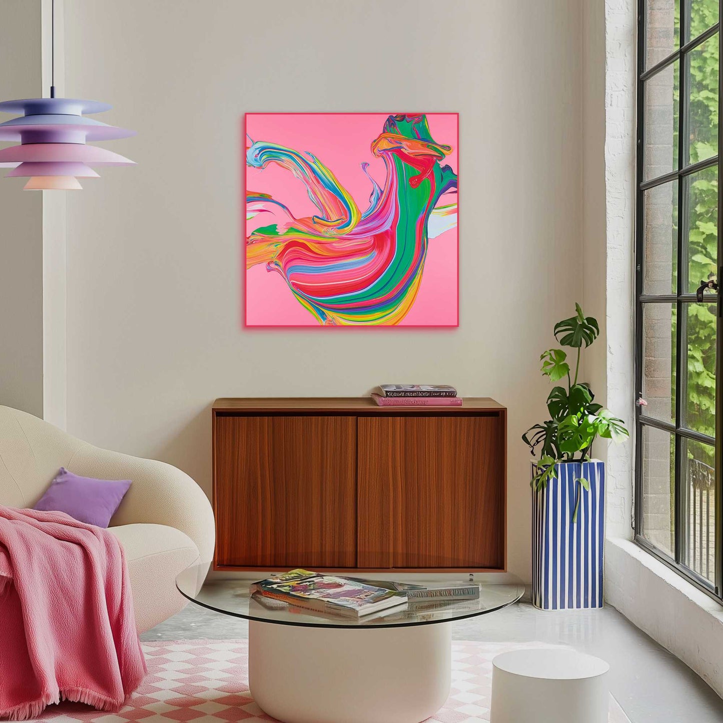 Framed Poster Fluo Abstract - pink II 60x60