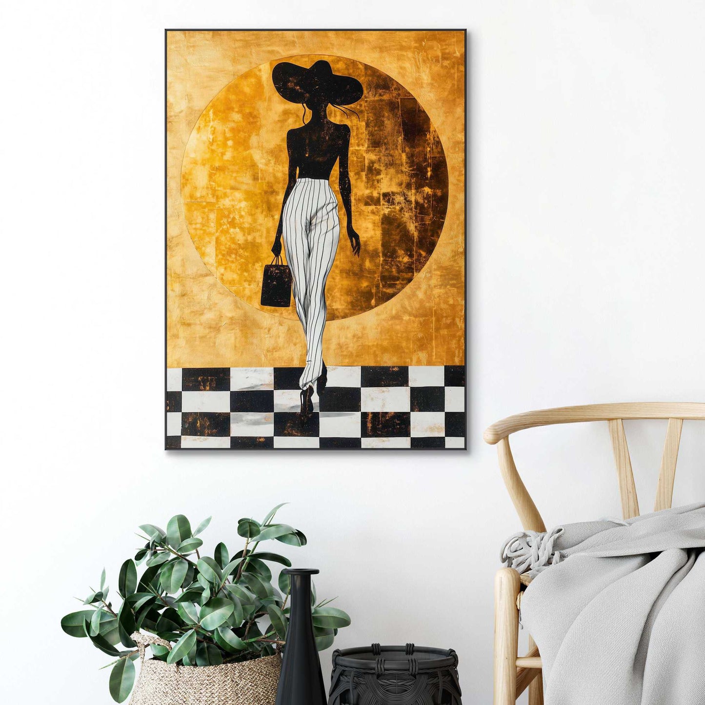 Framed Poster Woman Checkers 70x50
