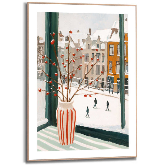 Framed Poster Winter Window Vase 70x50