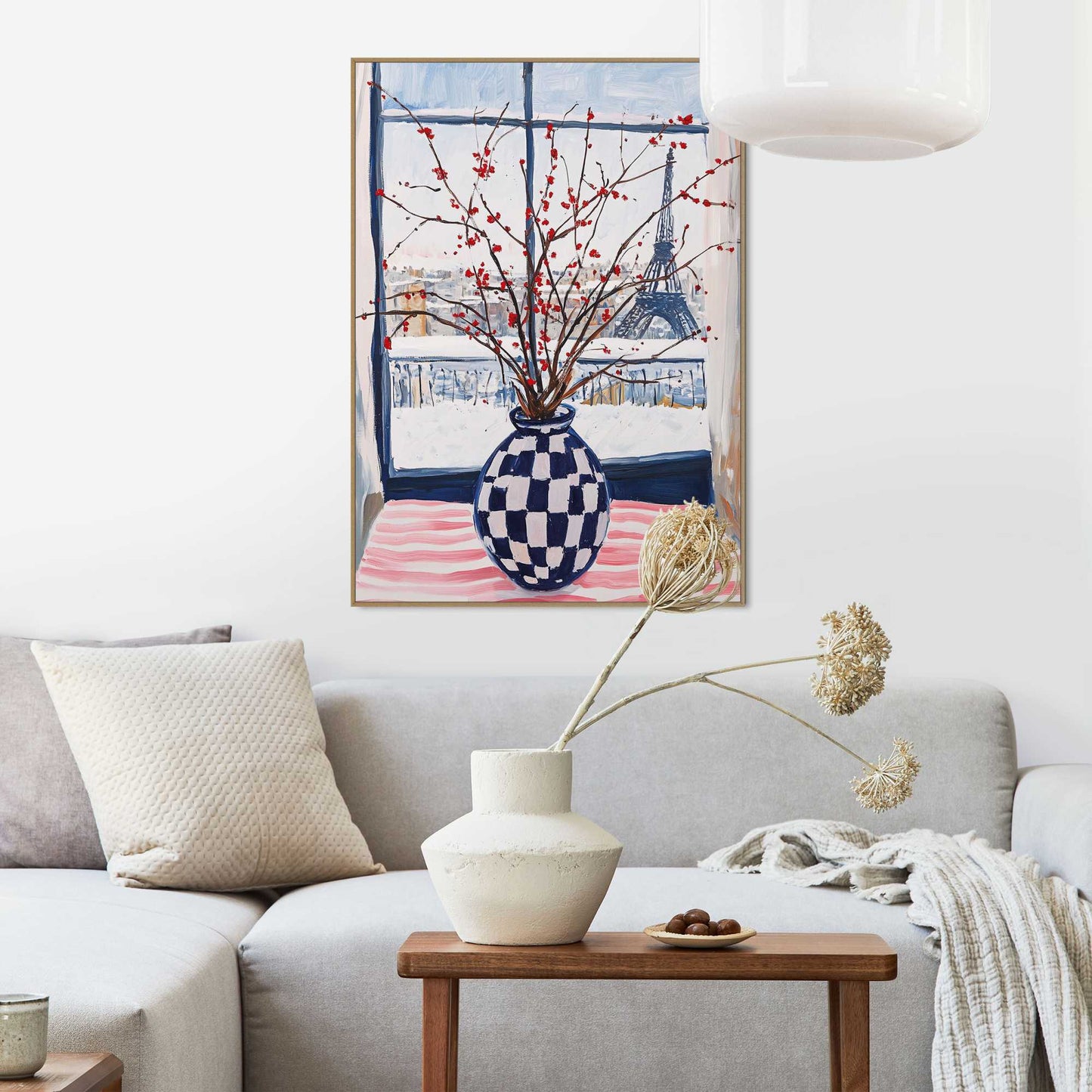 Framed Poster Winter Vase Blue Checkers 70x50
