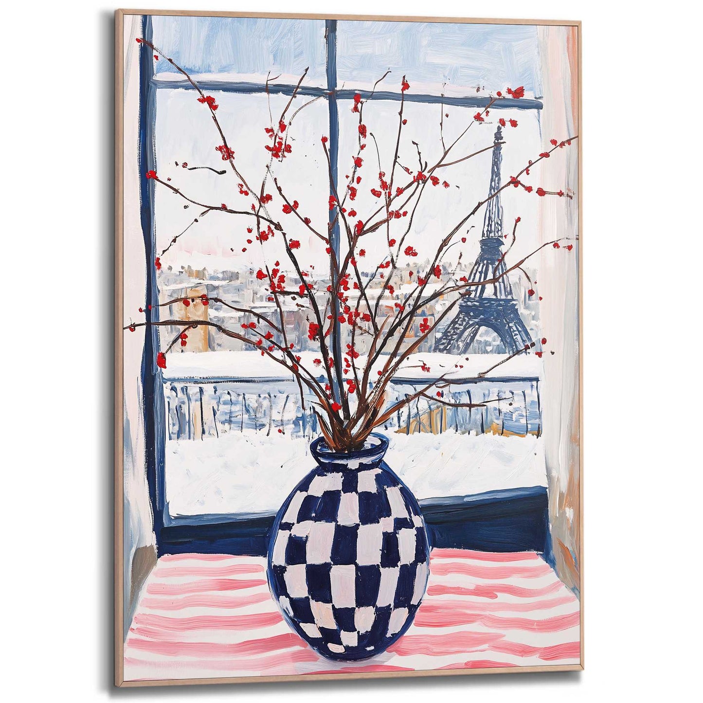 Framed Poster Winter Vase Blue Checkers 70x50