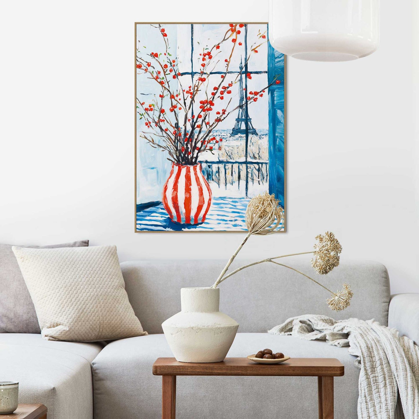 Framed Poster Winter Vase Red Stripes 70x50