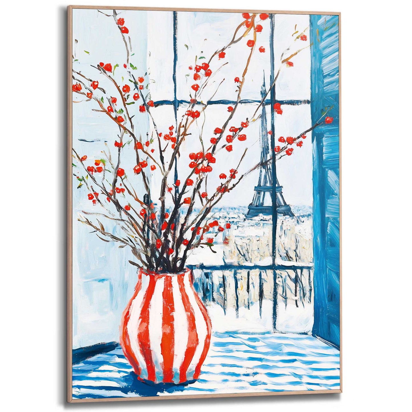 Framed Poster Winter Vase Red Stripes 70x50
