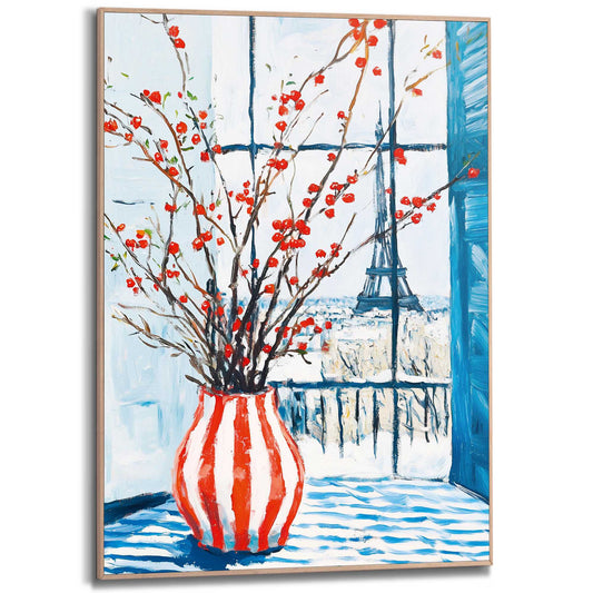 Framed Poster Winter Vase Red Stripes 70x50