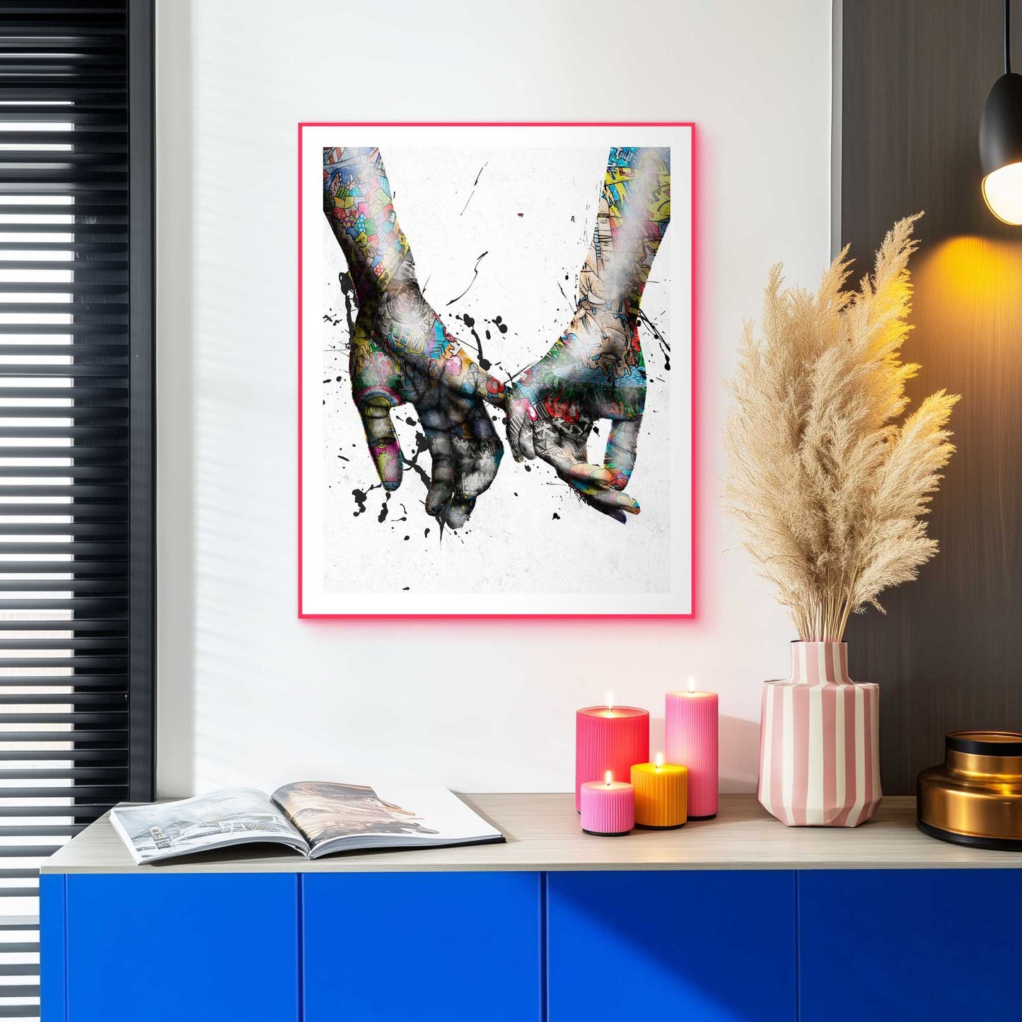 Framed Poster Loving Hands in Neon 50x40