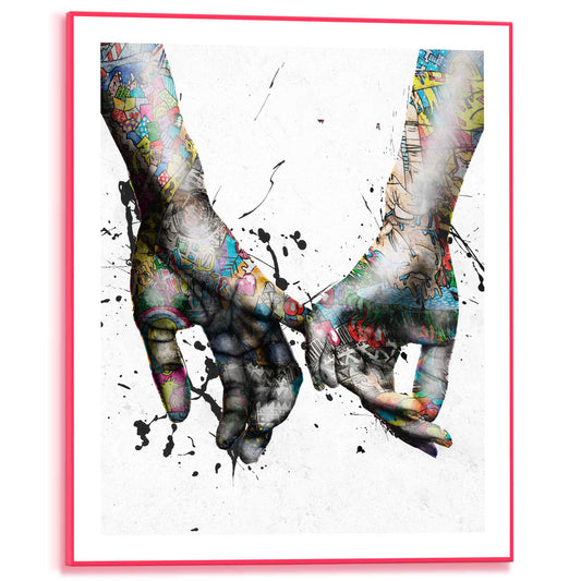Framed Poster Loving Hands in Neon 50x40