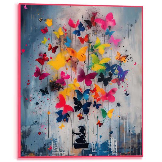Framed Poster Bright Butterflies in Neon 50x40