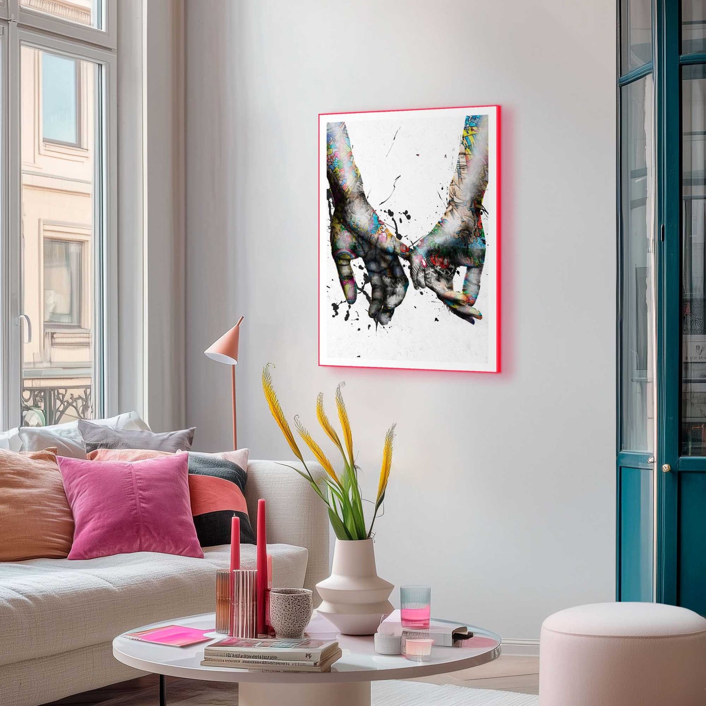 Framed Poster Loving Hands in Neon 70x50