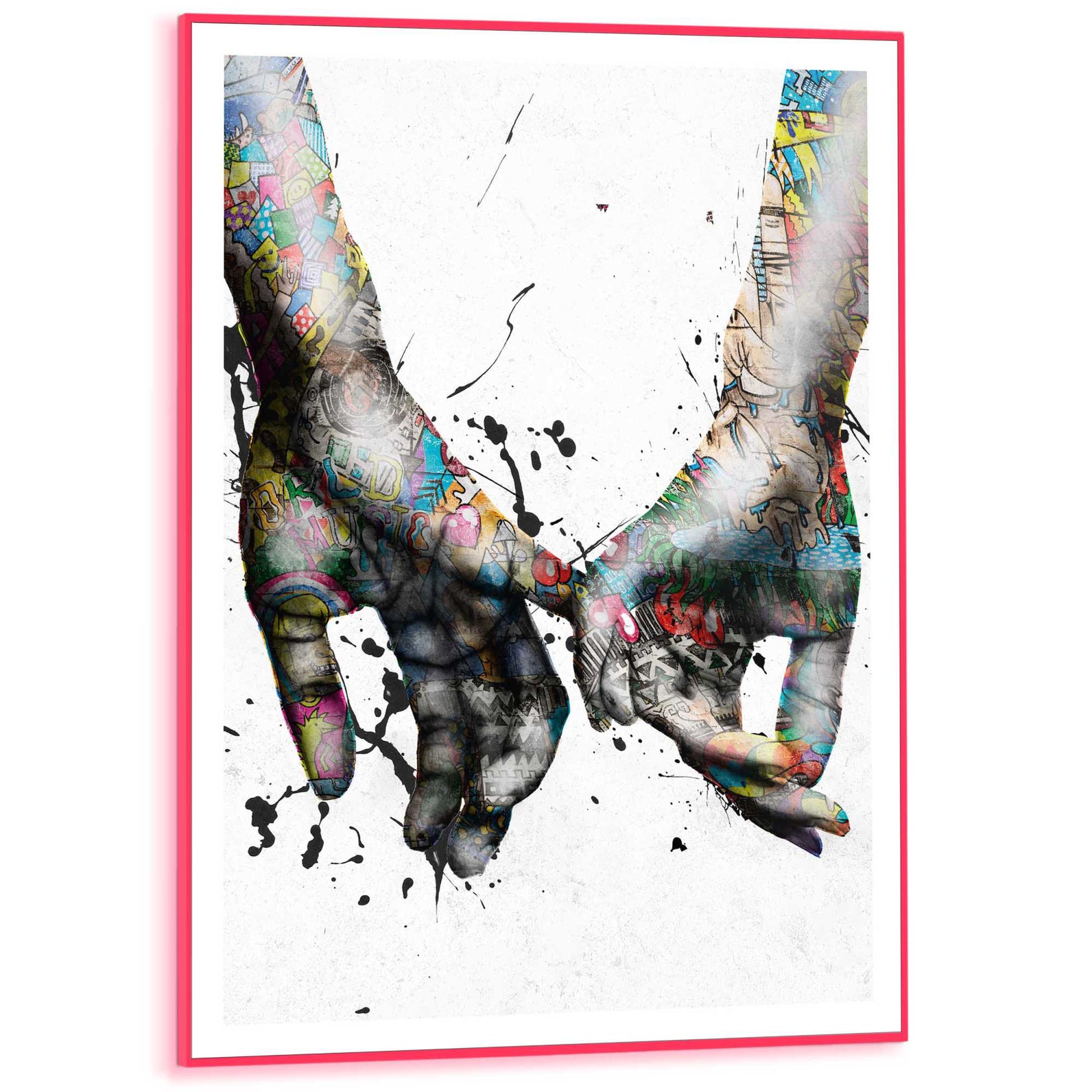 Framed Poster Loving Hands in Neon 70x50