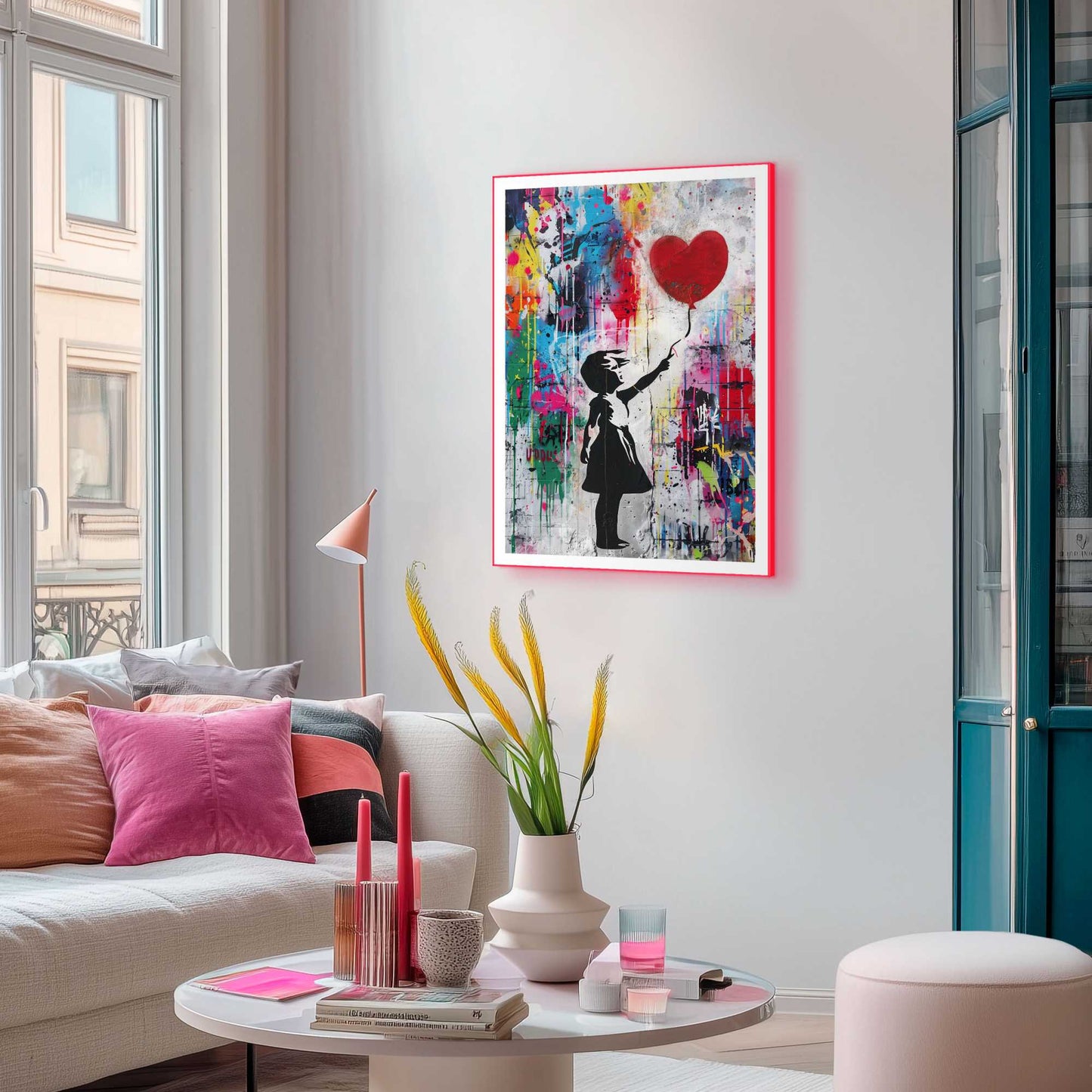 Framed Poster Concrete Balloon Girl in Neon 70x50
