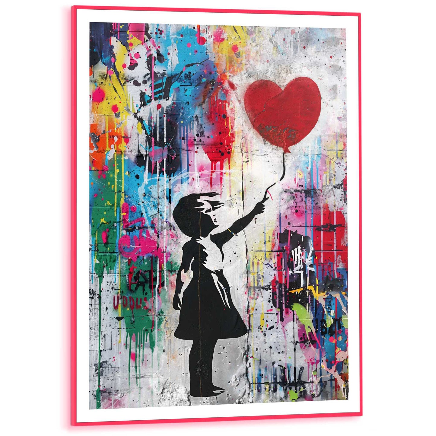 Framed Poster Concrete Balloon Girl in Neon 70x50