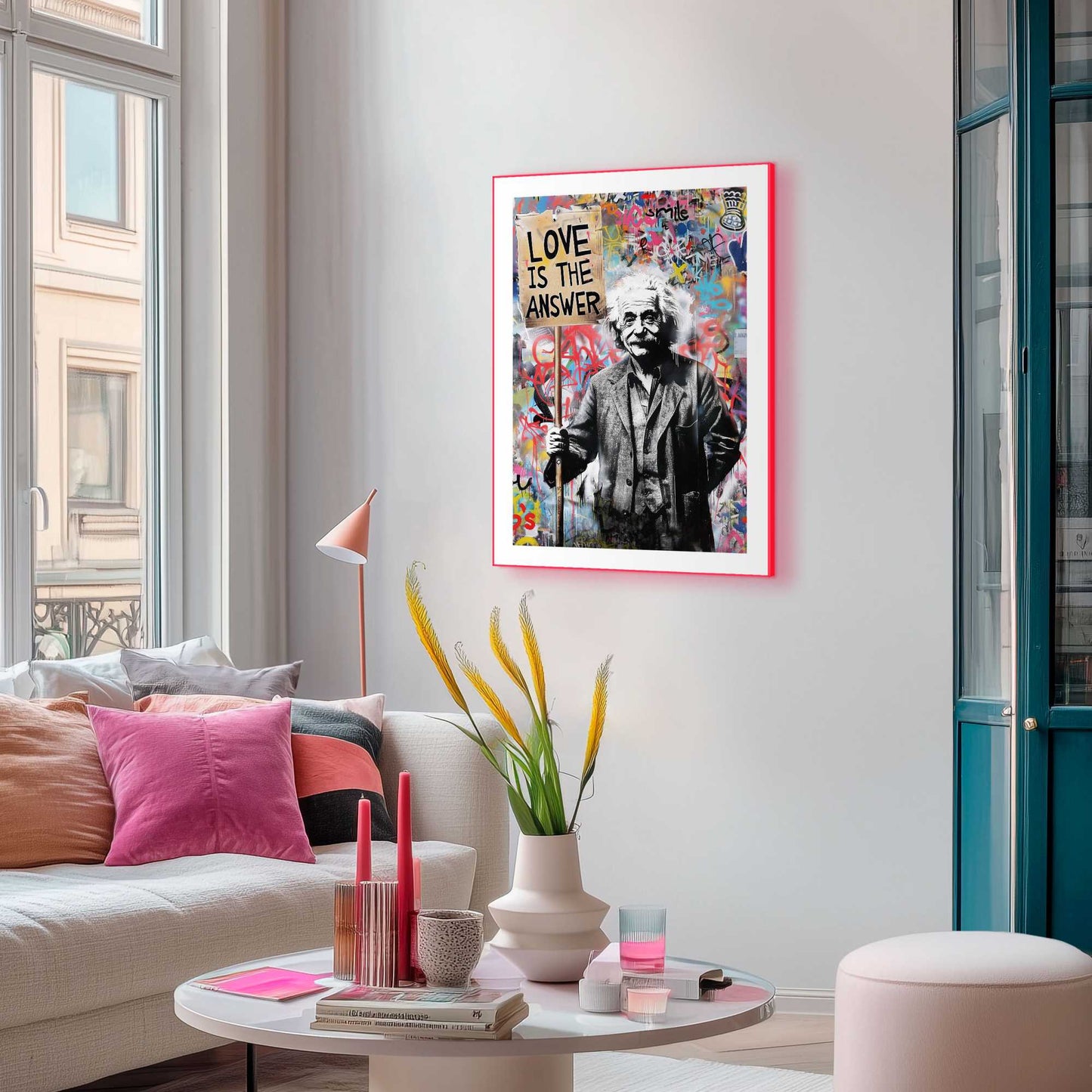 Framed Poster Theory of Einstein in Neon 70x50