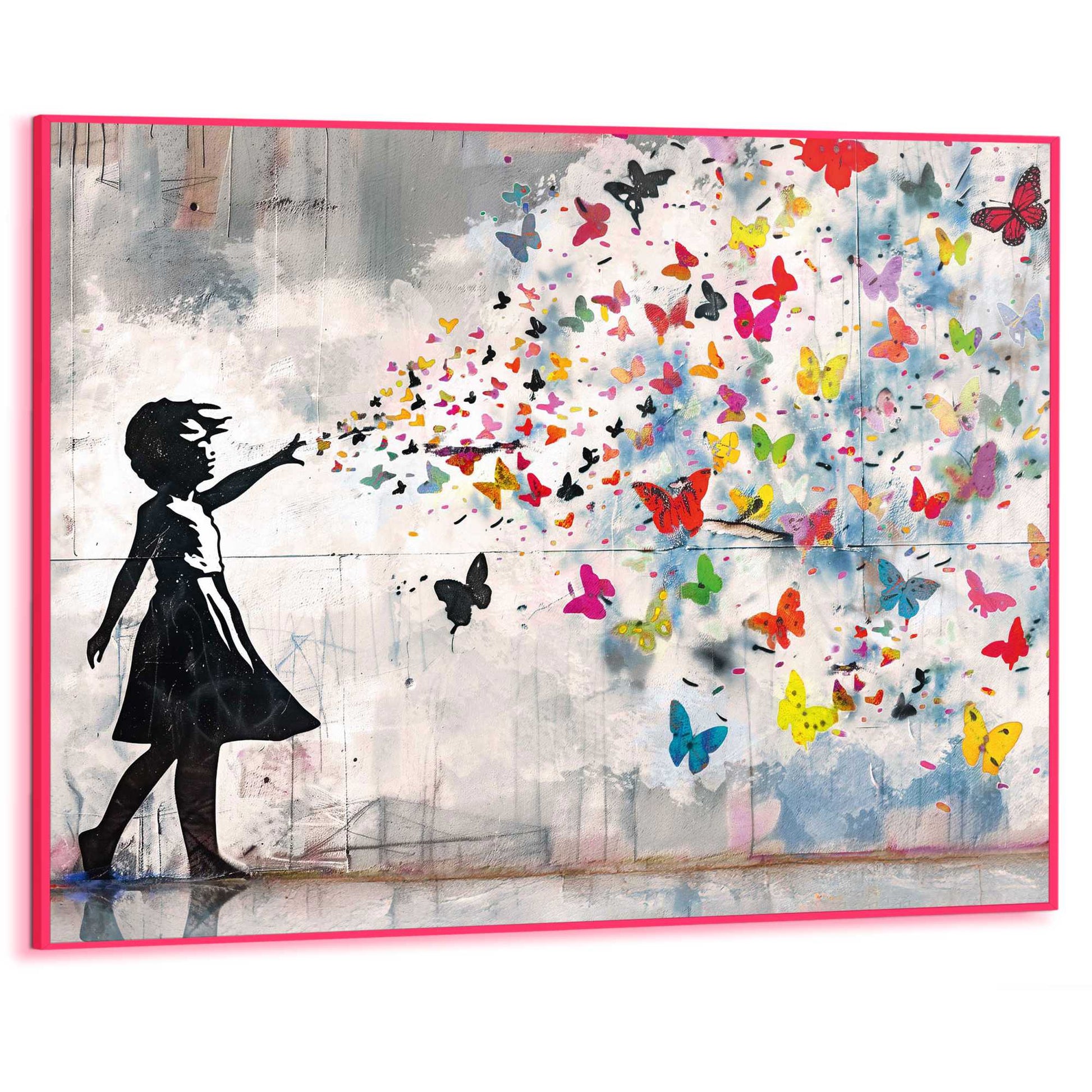 Framed Poster Bright Butterfly Girl in Neon 50x70