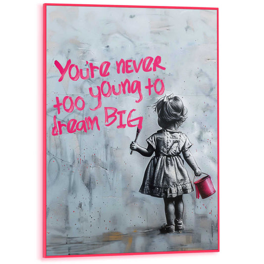 Framed Poster Never Too Young in Neon 70x50