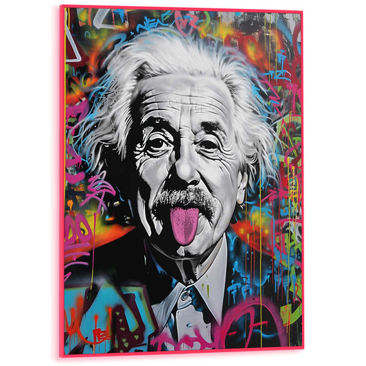 Framed Poster Einstein Tongue in Neon 70x50
