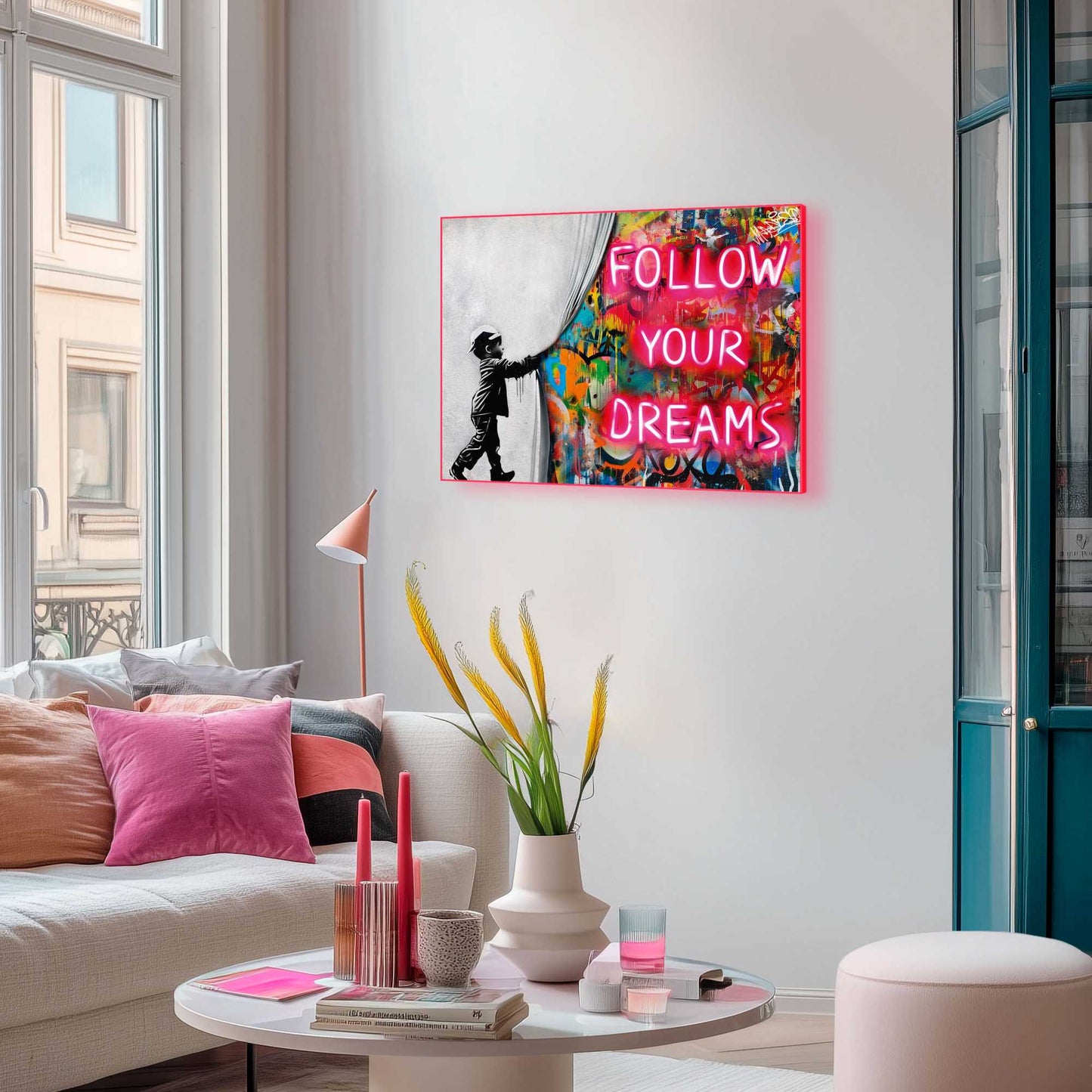 Framed Poster Graffiti Curtain in Neon 50x70