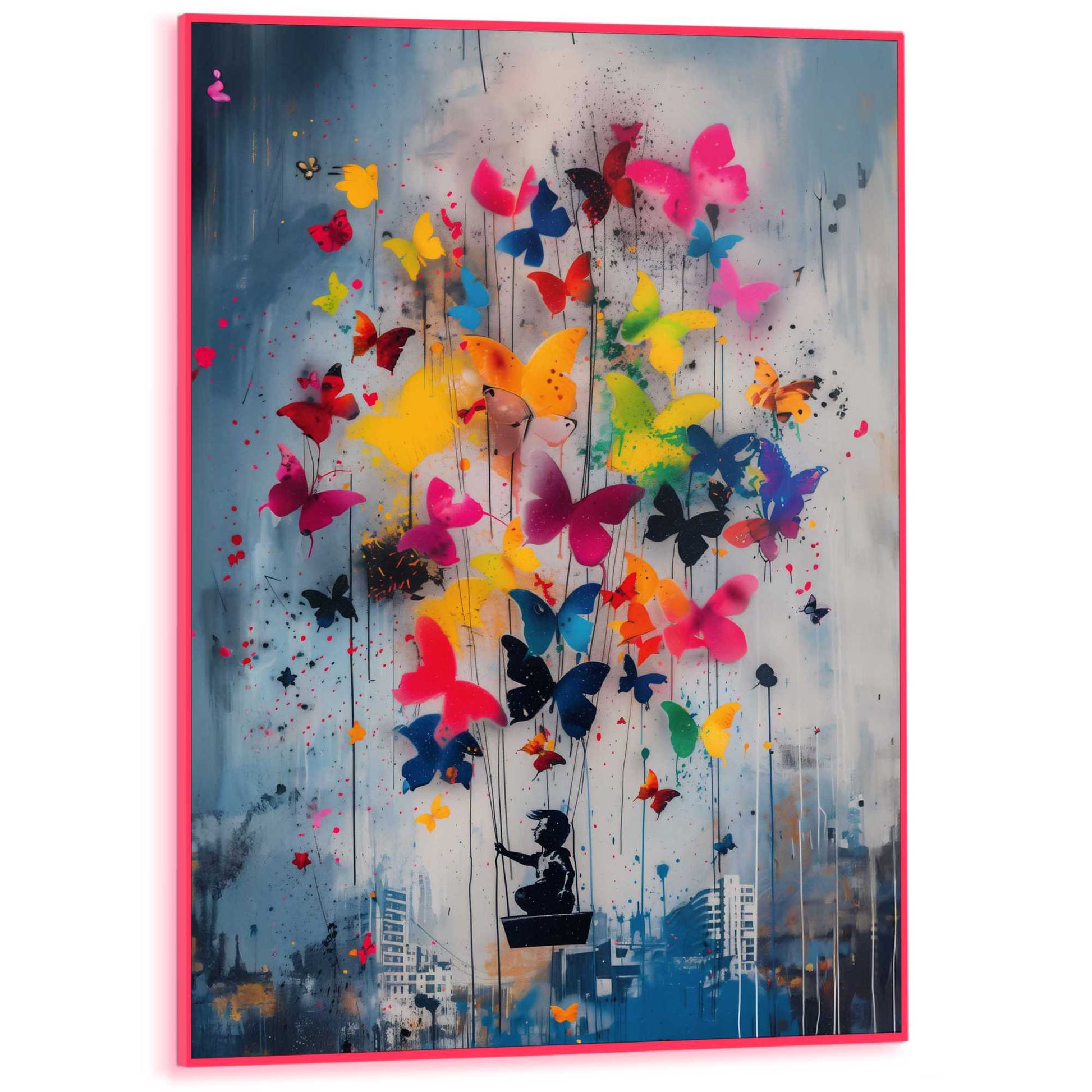 Framed Poster Bright Butterflies in Neon 70x50