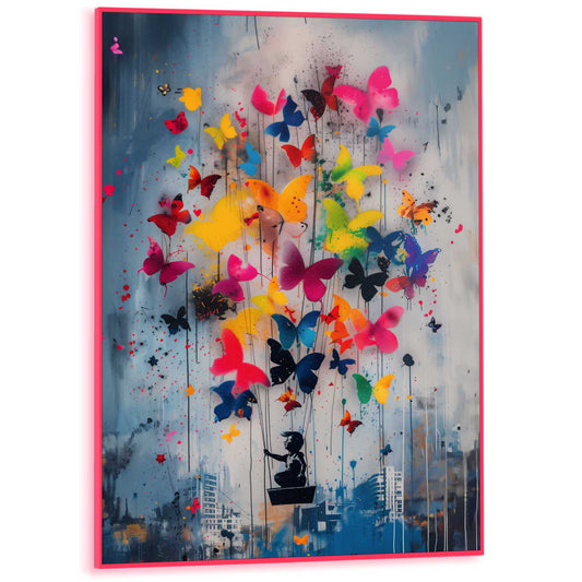 Framed Poster Bright Butterflies in Neon 70x50