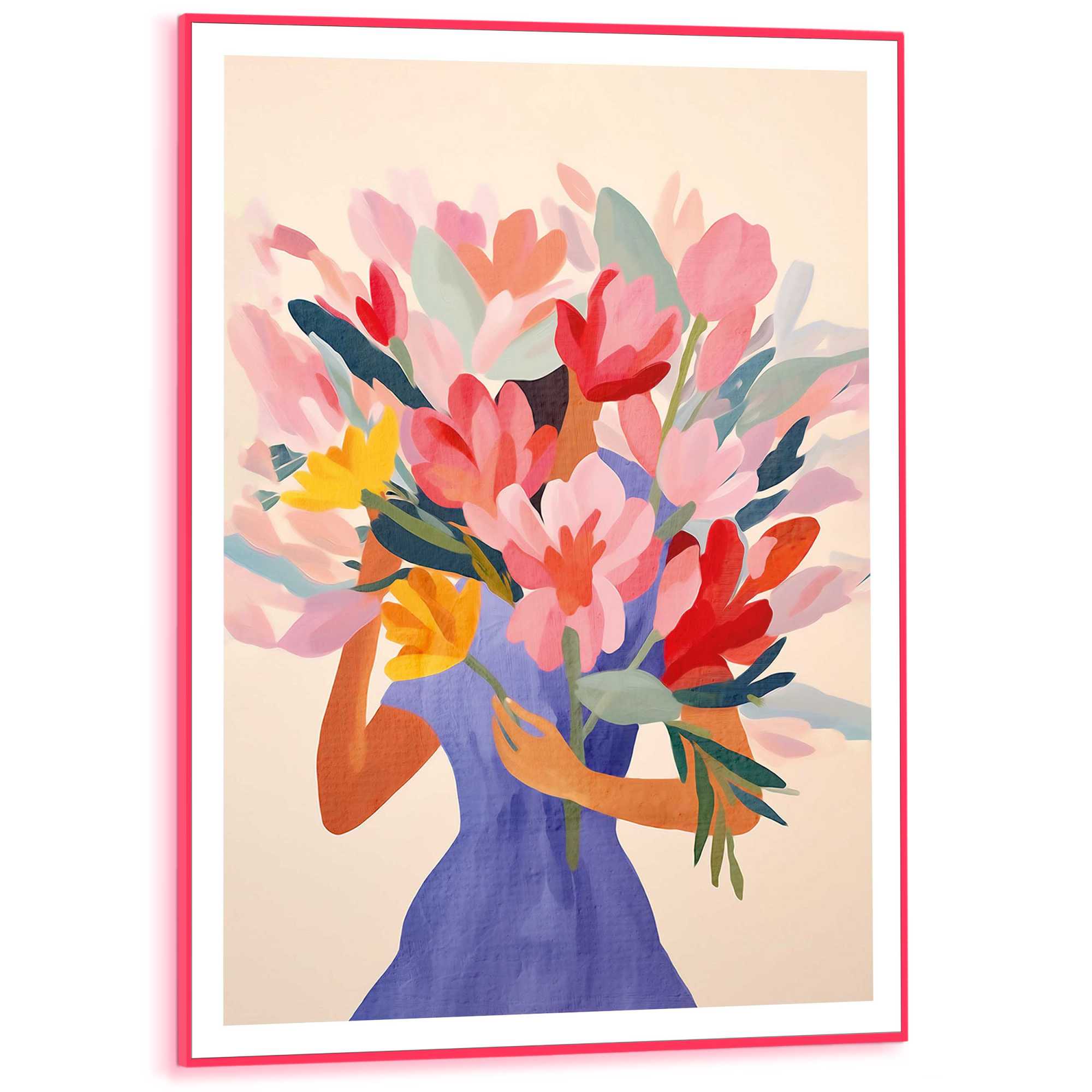 Framed Poster Dressed Lady Flowers in Neon 70x50 – Orangewallz
