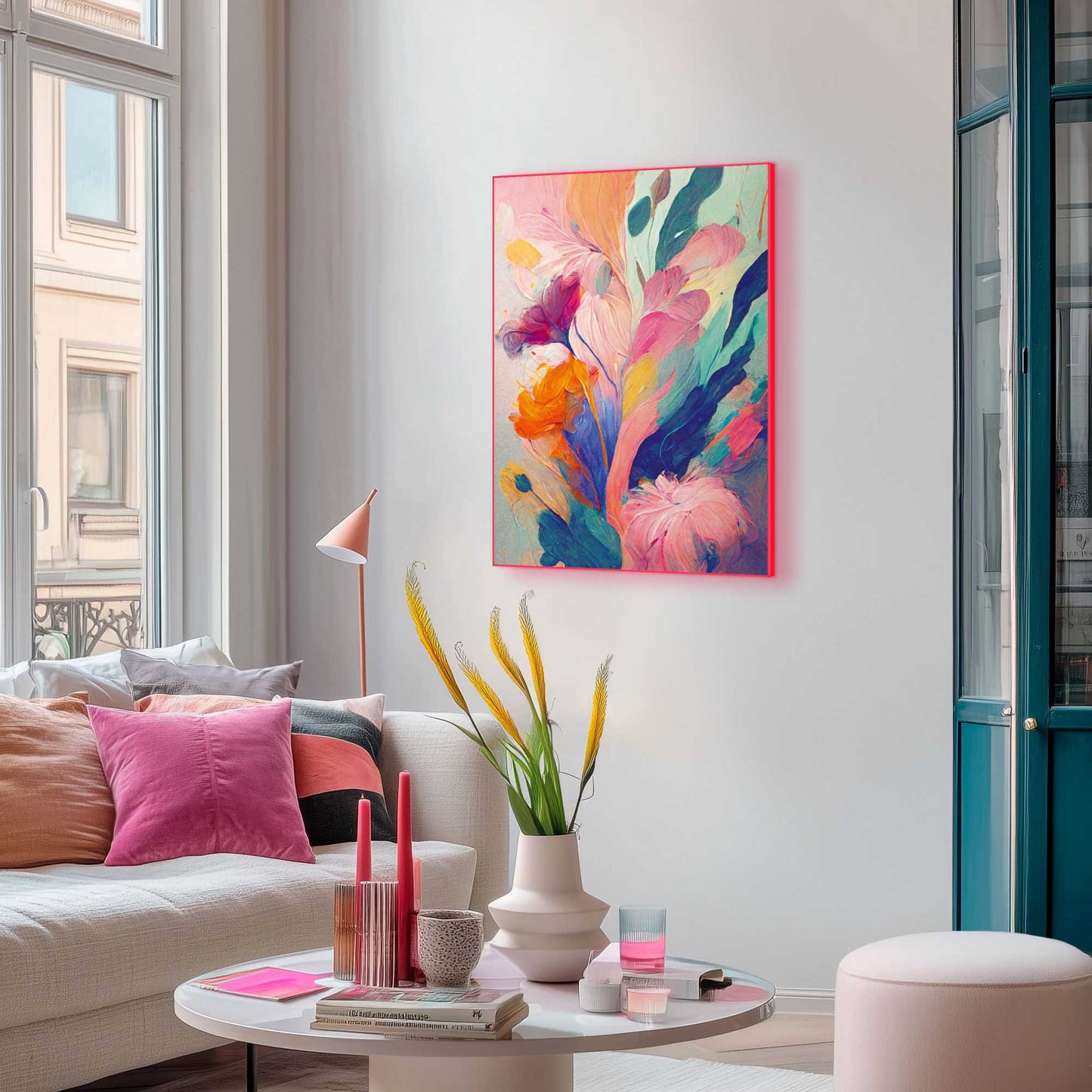 Framed Poster Colourful Painted Flowers II in Neon 70x50