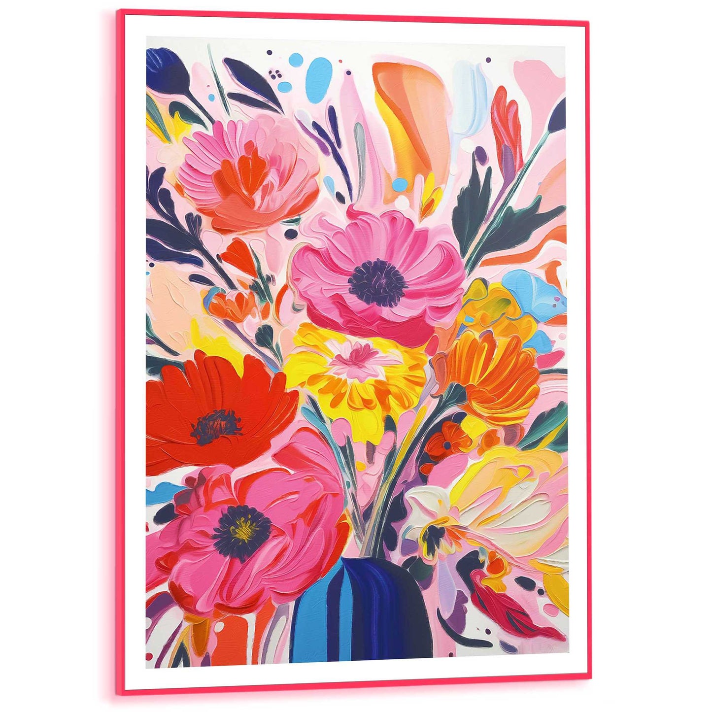 Framed Poster Spring Flower Vase in Neon 70x50