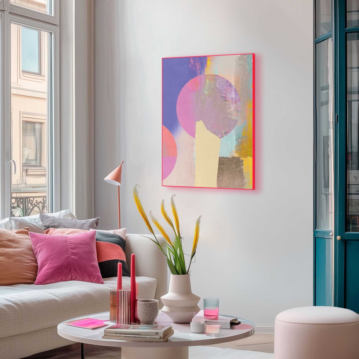 Framed Poster Abstract in Multi Colour in Neon 70x50