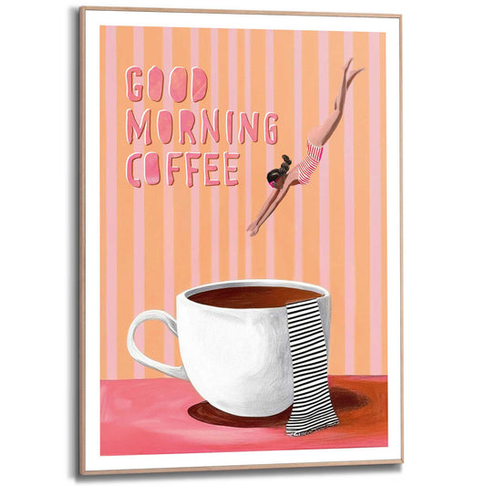 Framed Poster Good Morning Coffee - orange pink 70x50