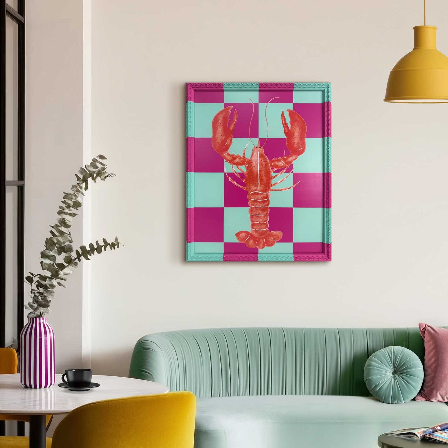 Framed Art Box Checkerboard Lobster 50x40