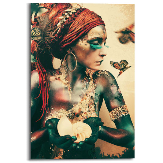 Wall Art Panel Bohemian butterfly woman 90x60
