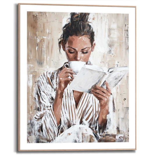 Framed Poster Woman Reading Coffee 50x40