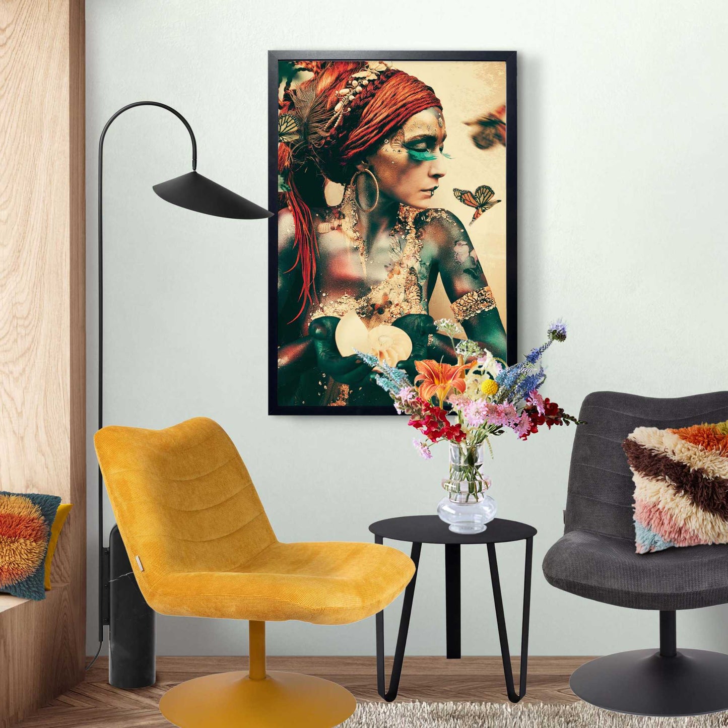 Framed Poster Boho Butterfly Woman 95x64,5