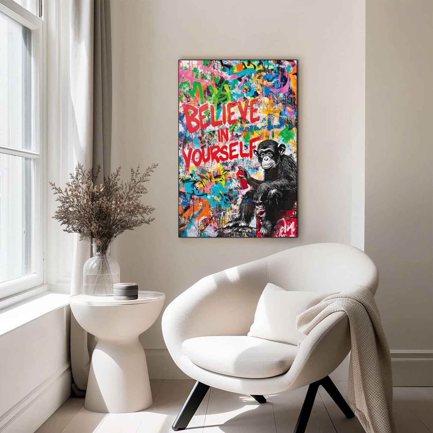 Wall Art Panel Monkey Graffiti Quote 90x60