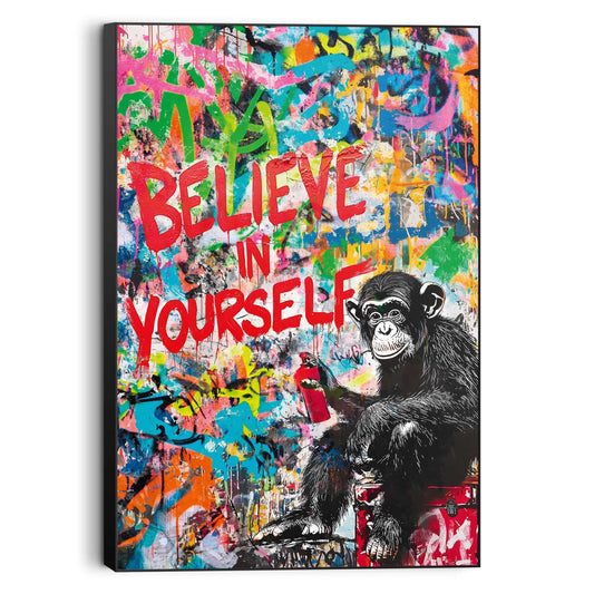 Wall Art Panel Monkey Graffiti Quote 90x60