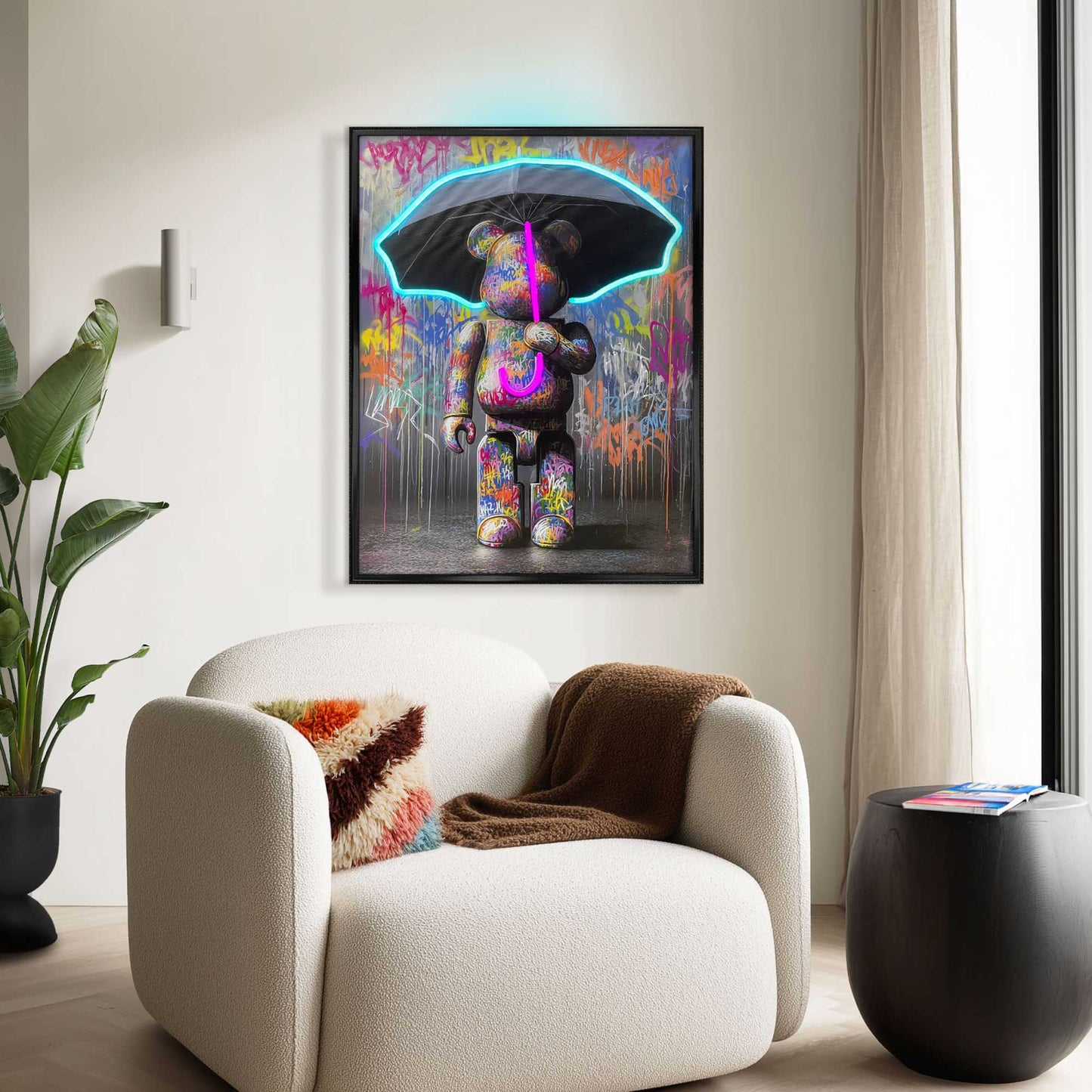 Led Wall Art Graffiti Bear 80x60
