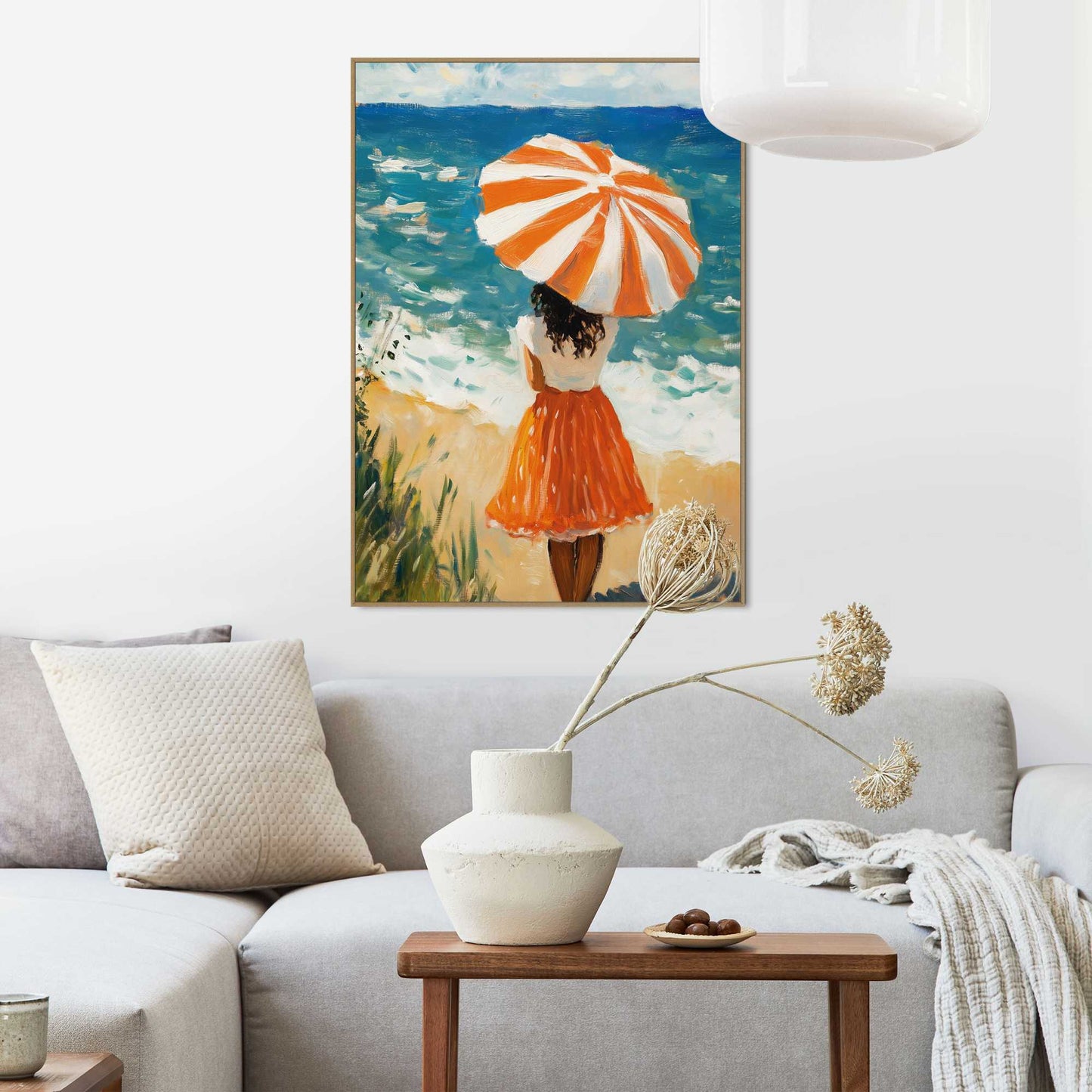 Framed Poster Umbrella Beach Walk 70x50