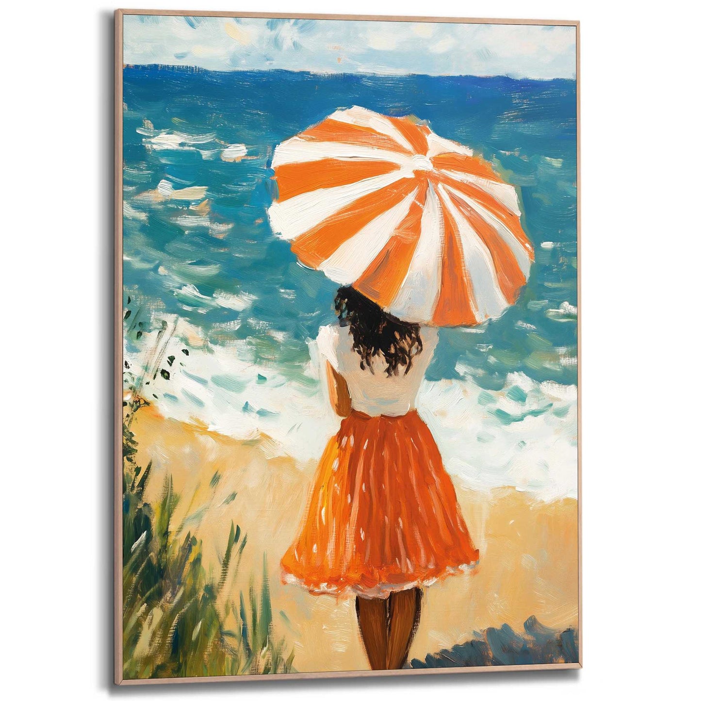 Framed Poster Umbrella Beach Walk 70x50