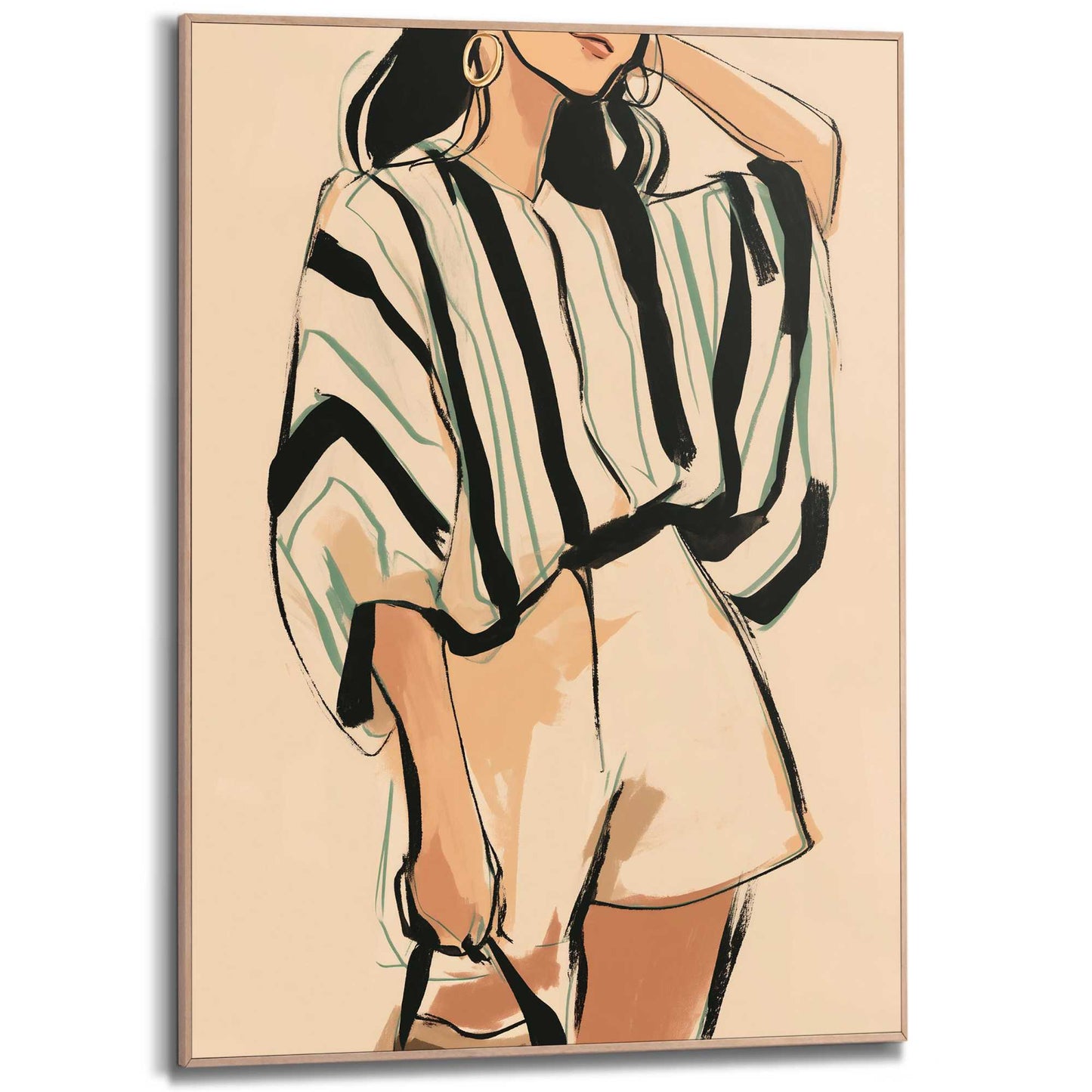 Framed Poster Fashion Pose - stripe shirt 70x50