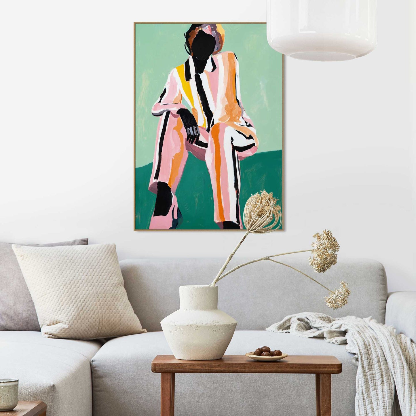 Framed Poster Fashion Pose - colour stripe suit 70x50