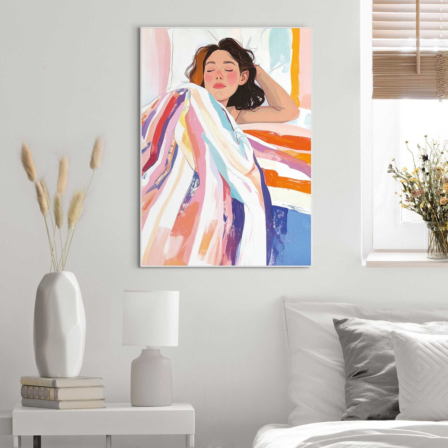 Framed Poster Relaxing - bed stripes 70x50