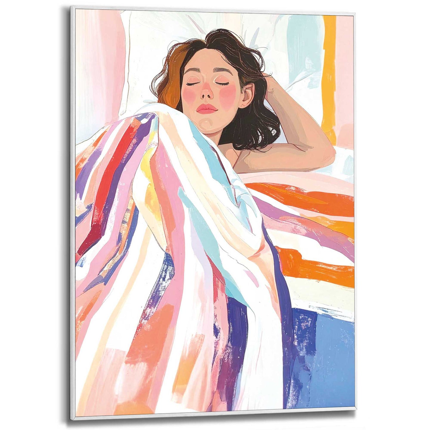 Framed Poster Relaxing - bed stripes 70x50