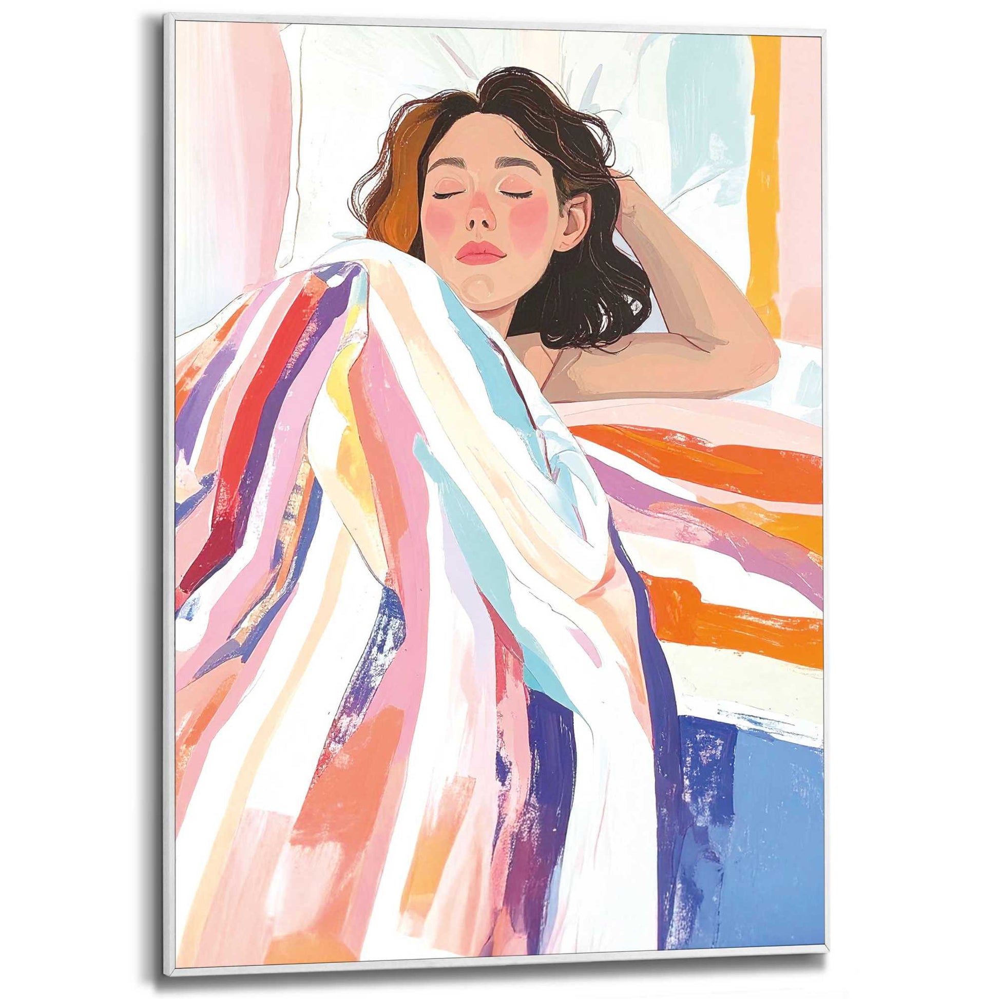Framed Poster Relaxing - bed stripes 70x50