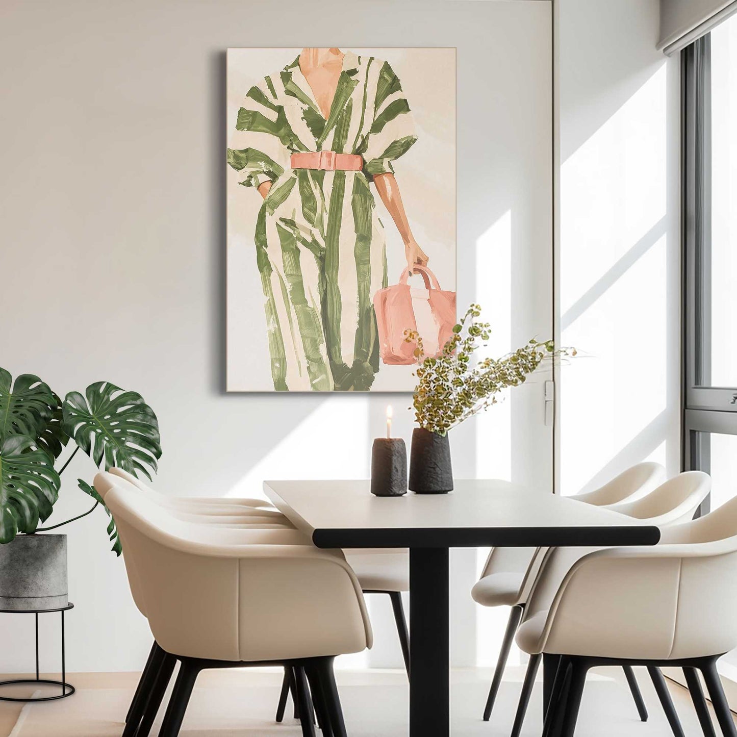 Wall Art Panel Fashion Pose - green stripes 90x60