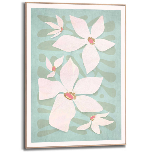 Framed Poster Frangipani Spring - turquoise 70x50