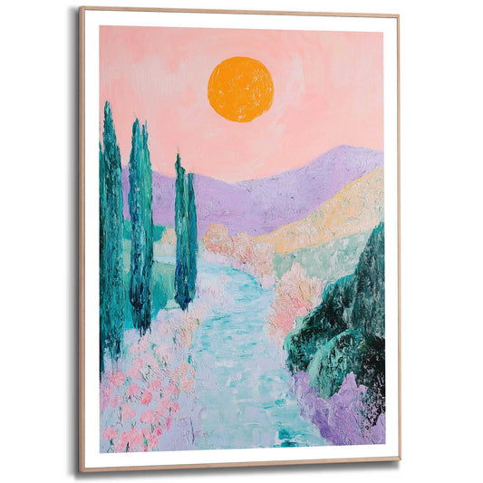 Framed Poster Retro Sunset Path 70x50